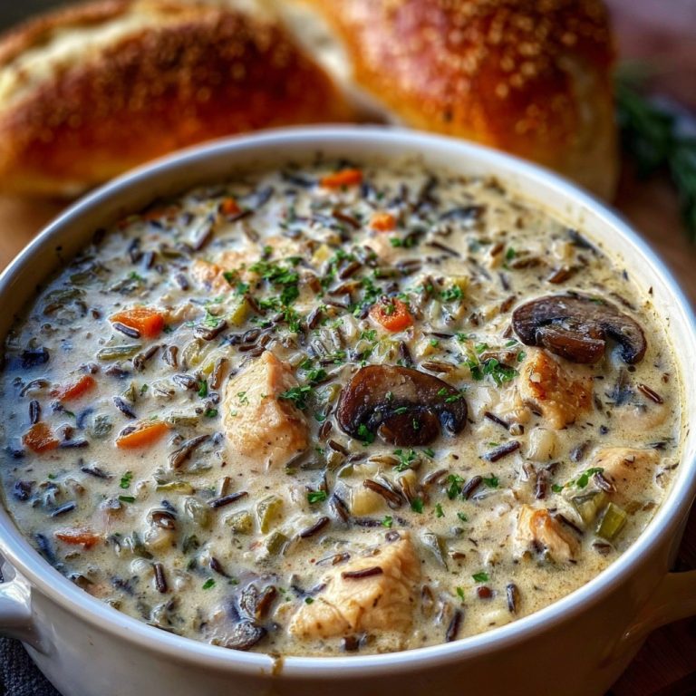 Garlic Parmesan Creamy Mushroom Chicken and Wild Rice Soup
