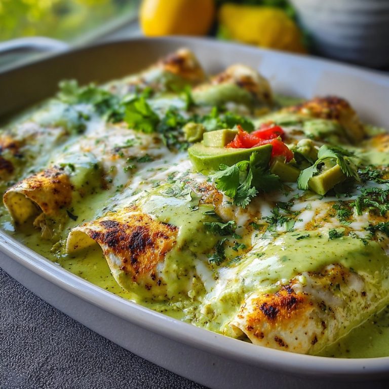 Chicken and Avocado Enchiladas in Creamy Avocado Sauce