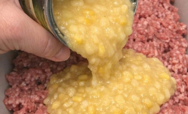 Pour cream style corn and these 3 ingredients over ground beef in a baking dish for a hearty dinner that keeps everyone coming back