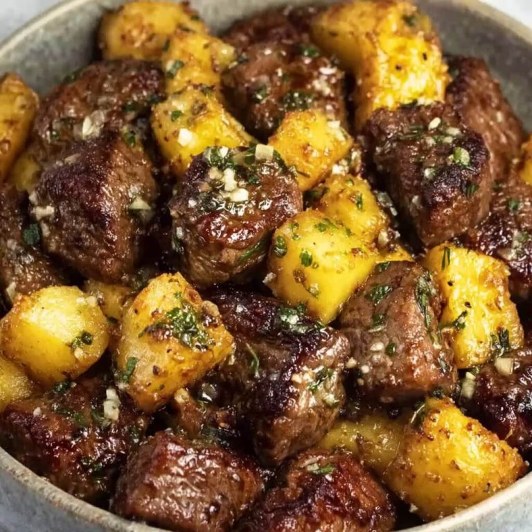 Air Fryer Garlic Butter Steak Bites and Potatoes